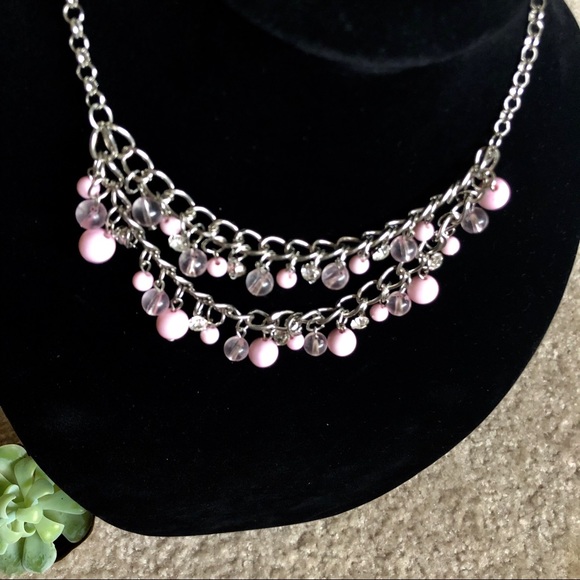 🔶Silver layered with pink stone necklace - Picture 2 of 4